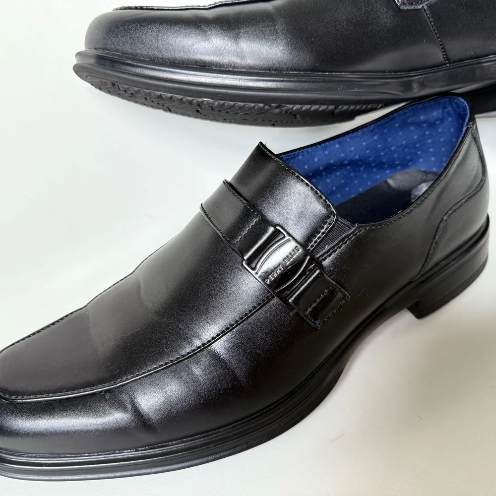 Perry Ellis Black Leather Slip-On Loafers